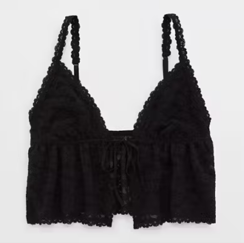 Elegant Black Lace Front Tie Bra Top